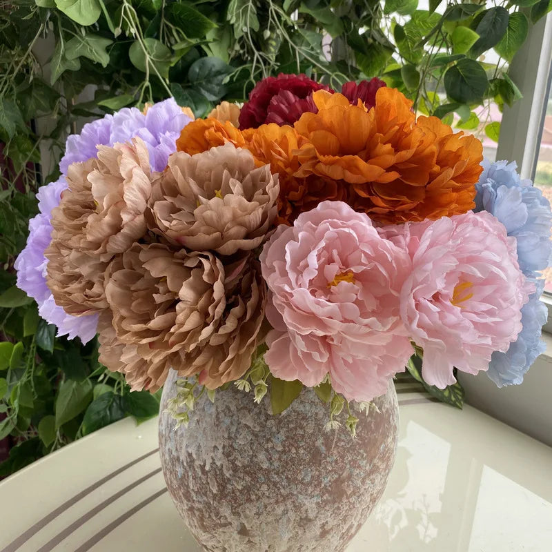 Artificial Flowers Peony Rose Vintage7-Head Silk Flowers for Wedding Desk Room Party Bouquet Fake Flower Arrangements Home Decor