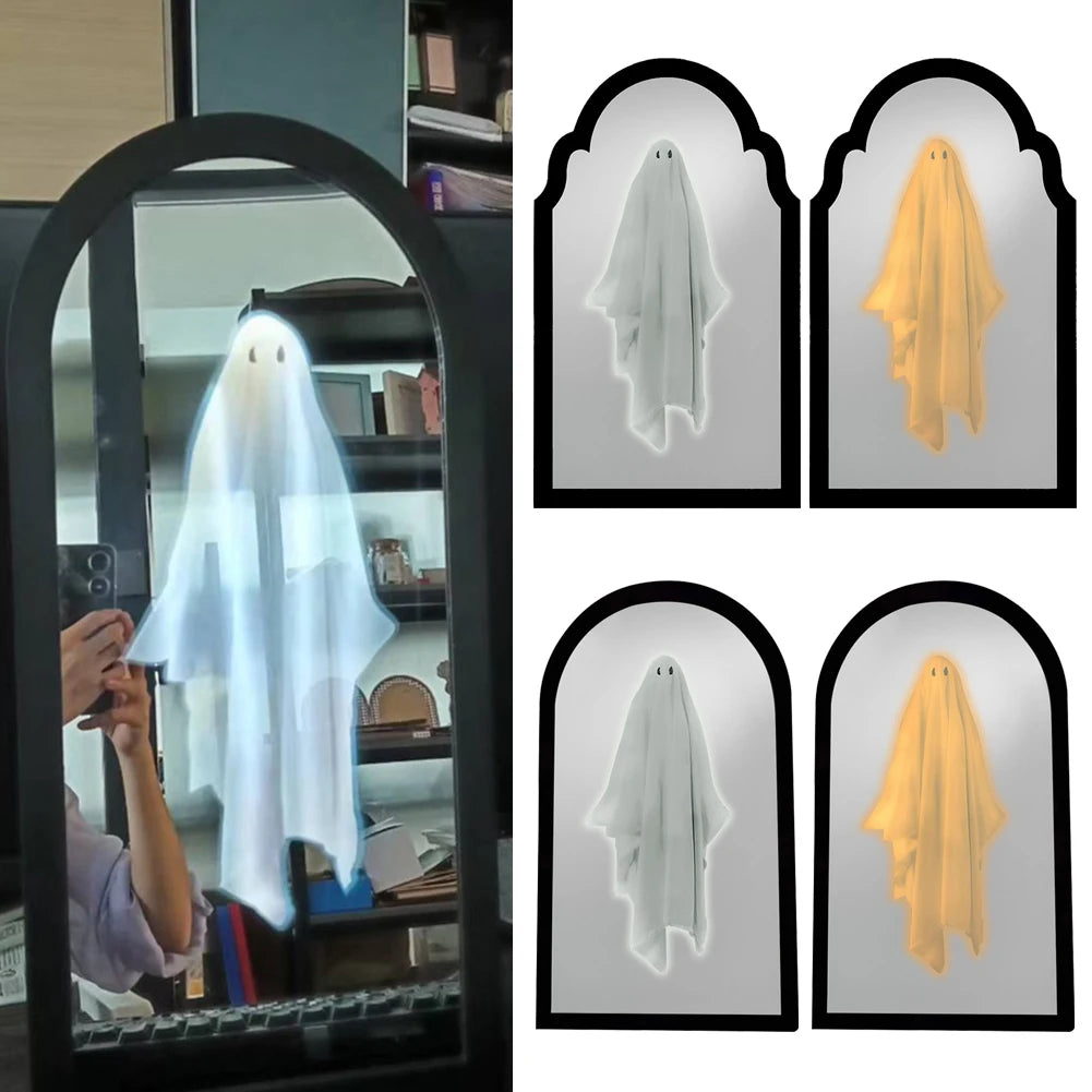 Halloween Ghost Mirror Night Light Hologram Ghost Mirror Halloween Home Accessories Spooky Halloween Hologram Ghost Prank Decor