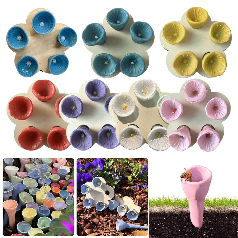 Bees Insect Drinking Cup Bee Drinking Fountain Cup Flower Shape Bees Water Feeder with Nursery Cup & Holder Resin for Beekeeping