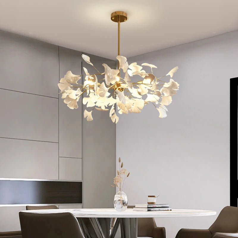Nordic Chandelier Hanging Living Room Bedroom Modern Dining Room Kitchen Ginkgo Leaf Lamp Round Lndoor Luxury Ceiling Chandelier