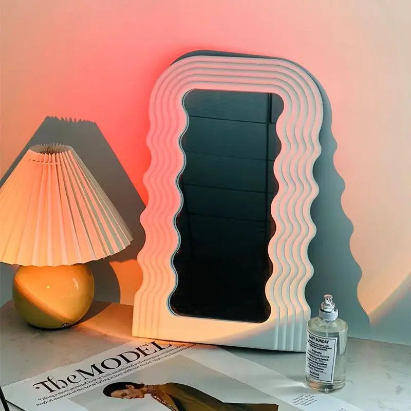 Morden Wave Mirror Medieval Irregular Wave Mirror Desktop Makeup Mirror Desktop Ornament Living Room Bedroom Decorative