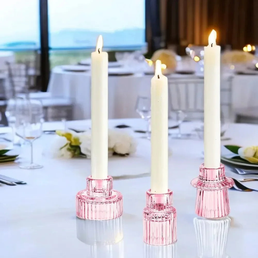 3Pcs Double Sided Taper Votive Glass Candle Holder Wedding CandlestickChristmas Tealight Tea Party ForTable Centerpiece Decor