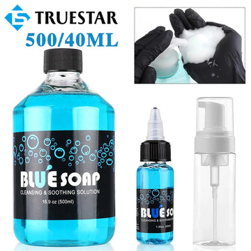 500/40ML Tattoo Blue Soap Cleaning Soothing Solution With Tattoo Foam Diffuser Bottle Blue Algae Soap and Bottle Cleaning Supply