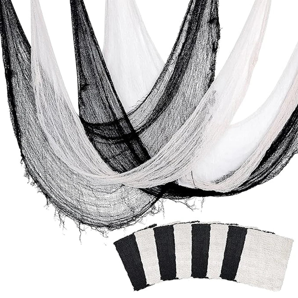 Halloween Decoration Black White Creepy Cloth Spooky Gauze Fabric Window Door Cover Scary Party Horror House Props Hallow Favors
