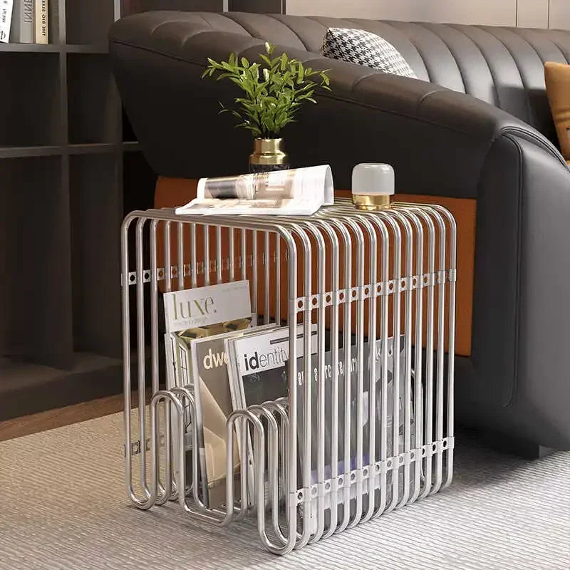 Minimalist Stainless Steel Coffee Tables Modern Side Table Creative Bookshelf Bedroom Side Table Living Room Coffee Table