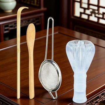 4pcs Matcha Whisk Set - Plastic Whisk, Tea Strainer, Scoop, Spoon, Sifter, Perfect Matcha Starter Kit for Matcha Tea Ceremony