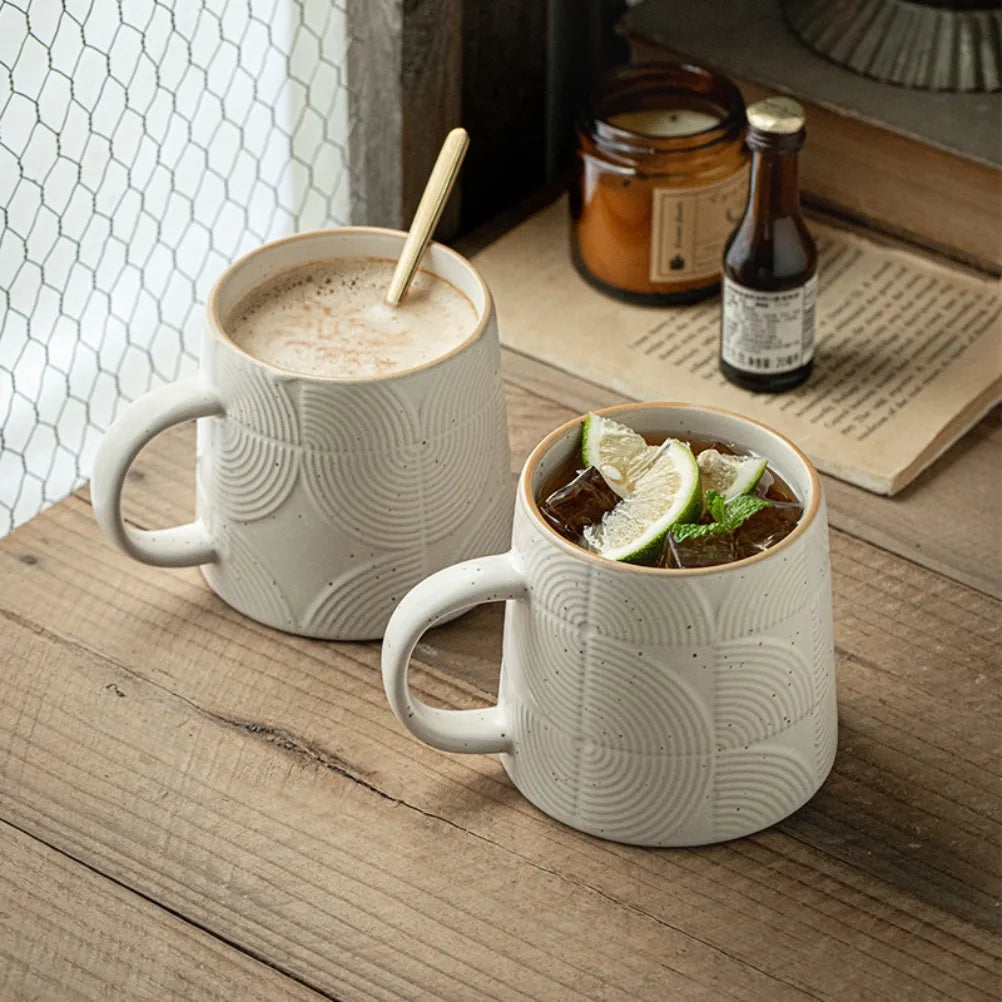 Creative Ceramic Coffee Cup Sculpture Sesame Glazed Cup Spoon with Lid Mug Household Water Cup Fathers Day Gifts
