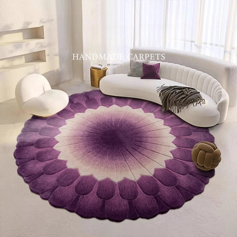 Modern Style Bedroom Decor Carpet Light Luxury Carpets for Living Room Fluffy Soft Round Purple Rug Home Thicken Grey Floor Mat