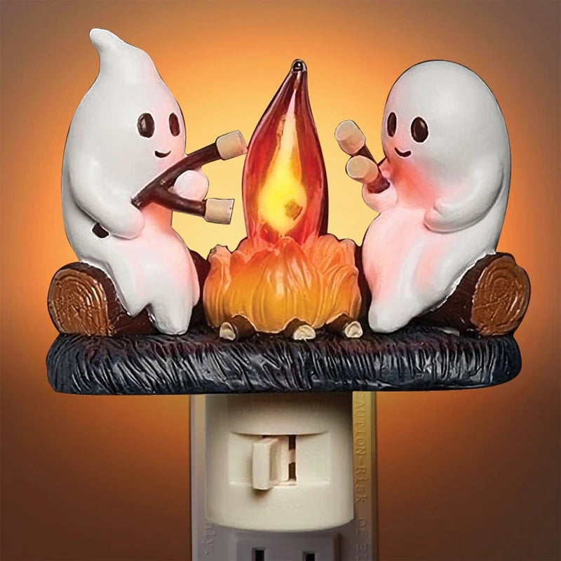 Ghost Campfire Flickering Night Light Halloween Flameless Candles Cute Spooky LED Candles 2025 Christmas Halloween Decorations