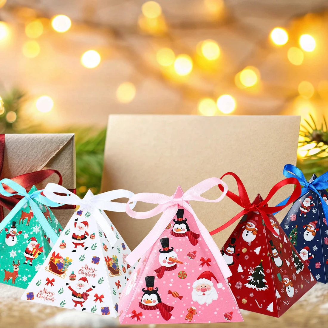 Christmas Triangle Boxes Merry Christmas Decoration for Home 2025 Xmas Candy Gift Box Ornament Navidad Natal New Year Gifts 2026