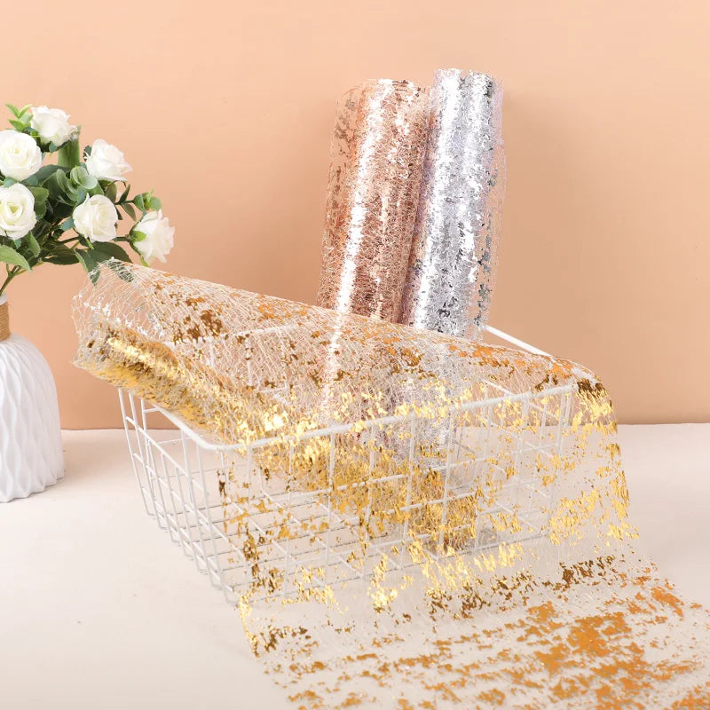 Metallic Gold Table Runner Sequin Glitter Mesh Roll Tablecloth for Wedding Event Birthday Party Home Decoration Christmas