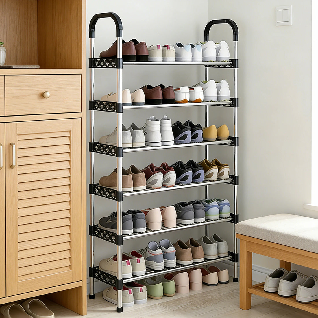 Assembly Shoe Rack, Multilayer Sturdy Shoe Organizer, Home Door Black Shoe Cabinet Storage for Entryway, Dormitory