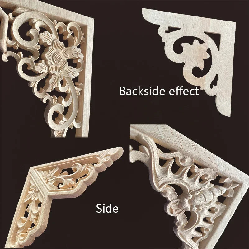 Wood Corner Joint Onlay Applique Wood Decals for Furniture Home Decoration Luxury Unique Natural Floral Wood Carved Figurines