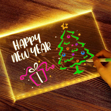 LED Drawing Pad Luminous Acrylic Memo Message Erase Board with 7Colors Pen and Stand Drawing Board for Children's Toy Gift