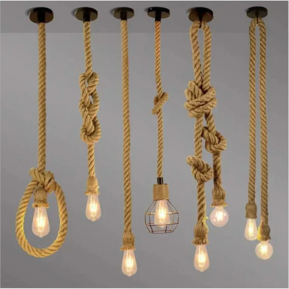 1/5/10Pcs Retro Vintage Rope Lamp Creative Country Edison Bulb Chandelier Decoration Home Vintage Hemp Rope Pendant Lamp