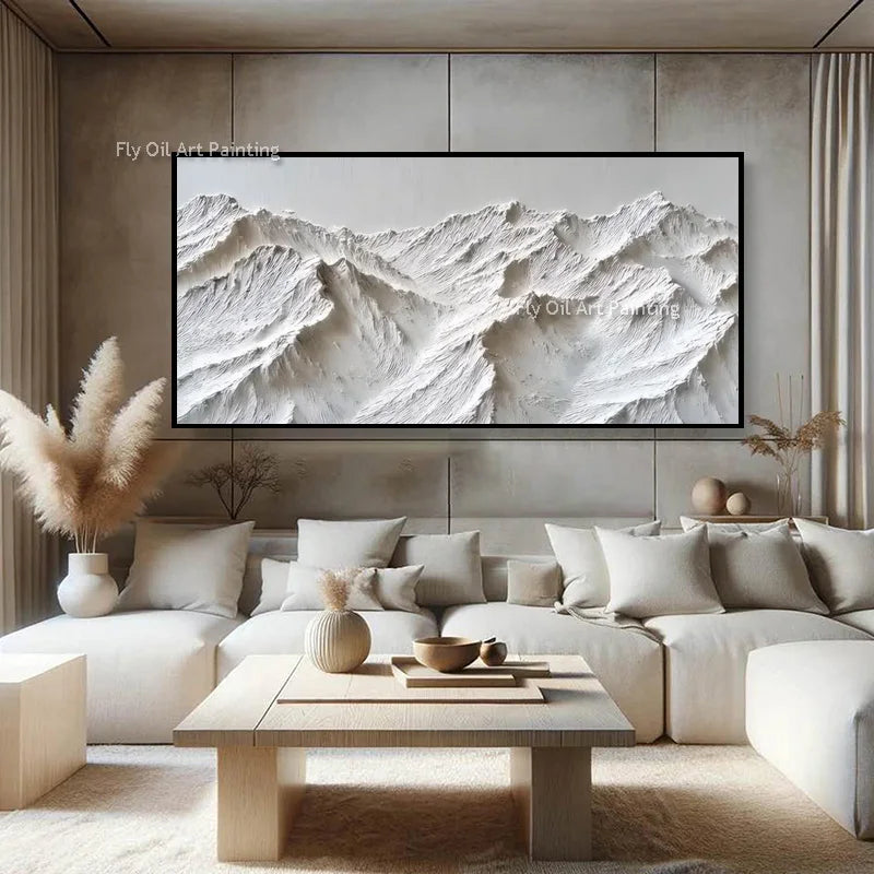 Handmade Simple Pure White Mountains Wall Art Large Abstract Beige Knife Thick Mountain Oil Painting New Original Artwork Decor