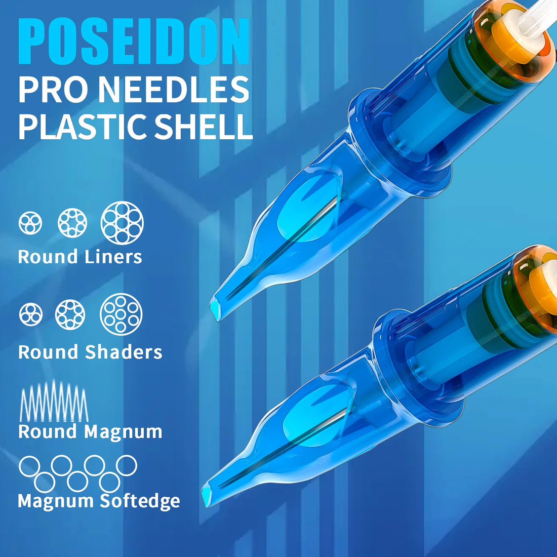 POSEIDON Tattoo Cartridge Needles with Membrane Safety Cartridges Disposable Tattoo Needle for Tattoo Artists Round Liner