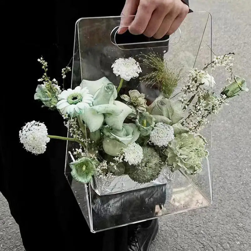 Transparent Flower Bags Handheld Vase Acrylic Flower Basket High-End Transparent Floral Arrangement Clear Modern Decorative Vase