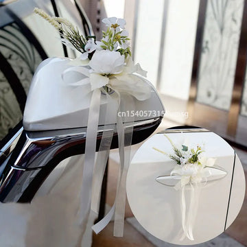 4PCS Artificial Flower Car Door Chair Back Decoration Wedding Decor Party Supplies Romantic Ribbon Floral Outdoor Decoration