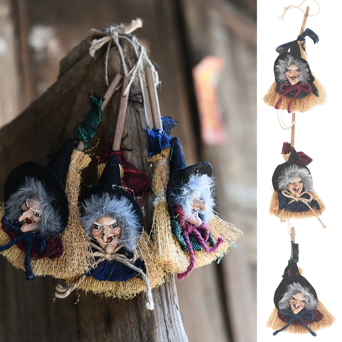 New Halloween Witch Magic Broom Pendant Party Home wall decorations Props Bar doorplate witch ornament Halloween witch pendant