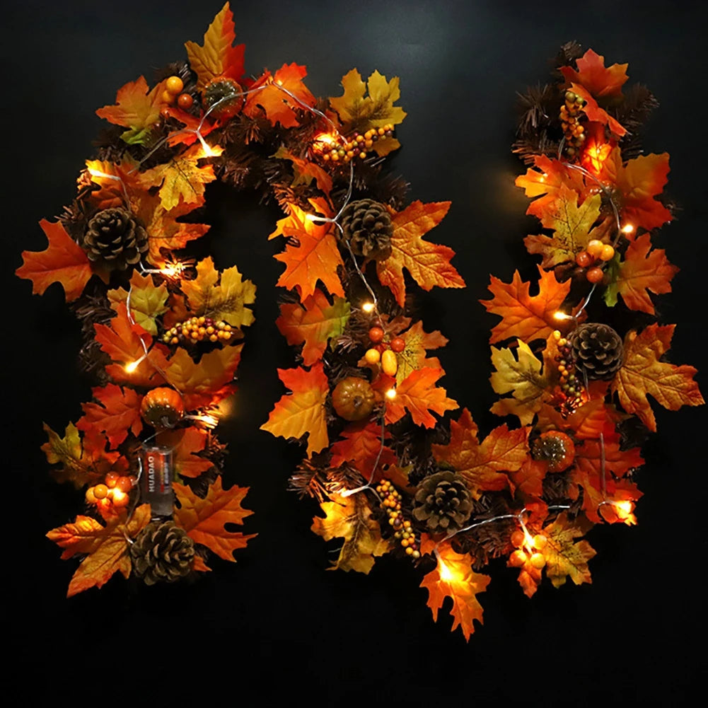 180cm Artificial Fall Maple Leaves Vine Garland Artificial Maple Pine Cone Berry Hanging Plant Thanksgiving Christmas Decoration