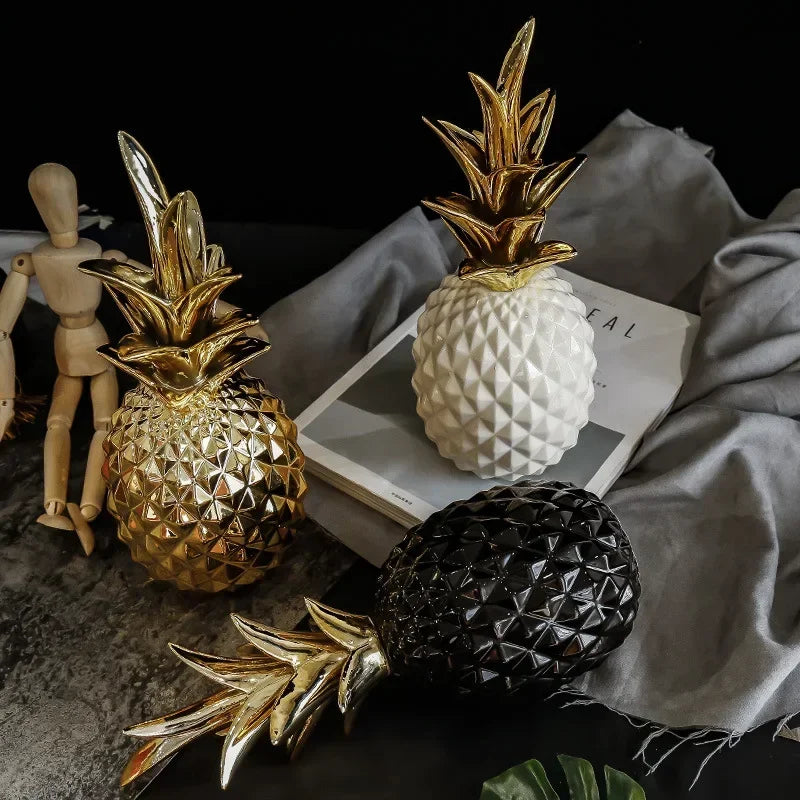 Nordic Light Luxury Ceramic Pineapple Golden Creative Home Living Room Porch Model Room Soft Decoration Wedding Gift Decor