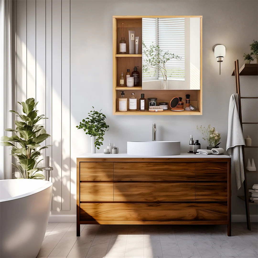 LUVODI Wood Medicine Cabinet Cupboard Wall Mounted Bathroom Vanity Mirror Cabinet with Spacesaver Storage