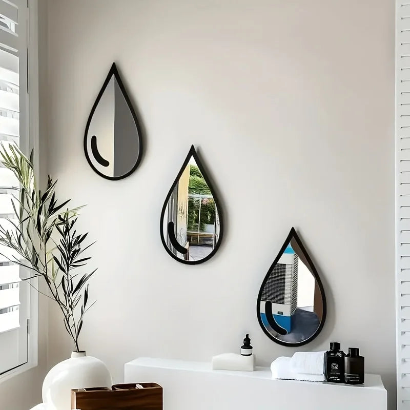 Creative BohoTeardrop Wall Mirror Set - Black Frame Minimalist Design, Ideal for Home Ornament/Creative Gift, Wall Mount