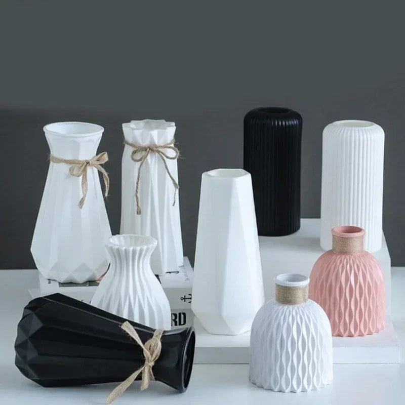 Nordic Flower Vase Imitation Ceramic Plastic Flower Vase Pot Home Living Room Desktop Decoration Wedding Birthday Decoration