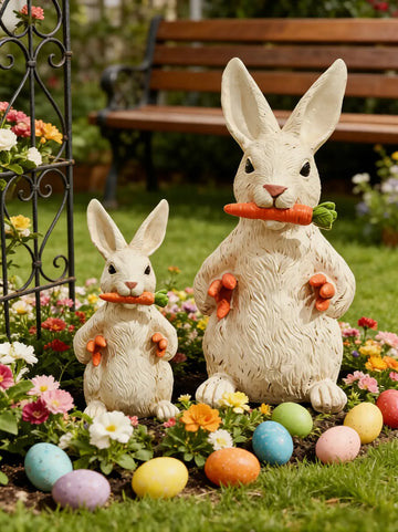 Easter Bunny Holding Carrot Statue Bedroom & Living Room Tabletop Decor Outdoor Garden Spring Ornament Holiday Display Figurine