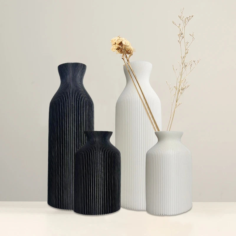 3d Printed Modern Minimalist Flower Vase White Dried Flowers Pampas Grass Ornament Vase Vertical Striped Minimalist Flower Vase