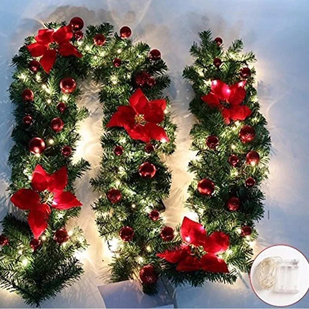 2.7M Christmas Wreath Rattan Garland For Front Door Window Christmas Decoration Artificial Rattan Hanging Staircase Ornaments