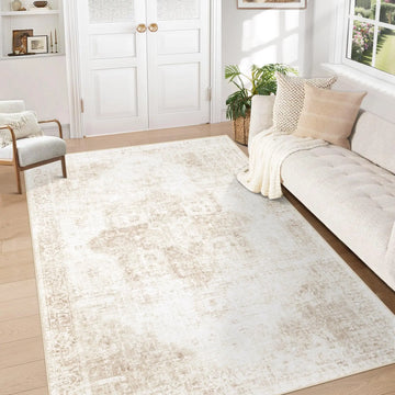 VIKAMA Italian Light Luxury Living Room Carpet Non-Slip Stain-Resistant Easy Care Cream Style Premium Sofa Bedroom Floor Mats