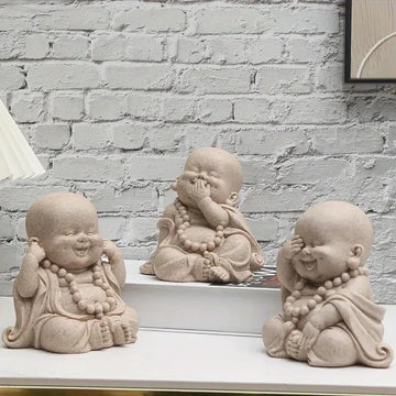 Monks Decor Figurines No See No Hear No Speak  Resin Home Garden Ornament Zen Style Indoor Outdoor Desktop Decor Statue Gift