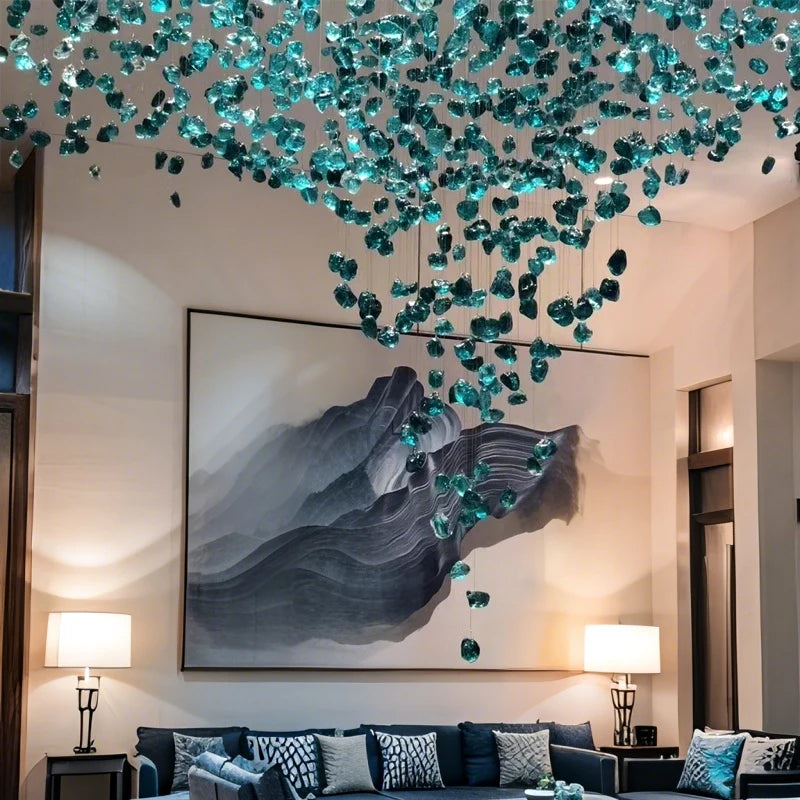 Luxury Hotel Lobby Chandelier Customized Long Led Pendant Light Villa Hall Hanging Lamp Modern Glass Hanging Lights Lustre