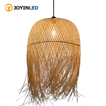 Japanese Style Bamboo Pendant Lamp Shade for Ceiling Lights Rattan Wicker Handmade Chandelier Lighting Fixture Home Indoor Decor