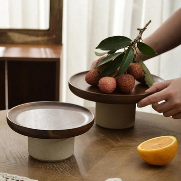 Japanese Cake Fruit Tray Wood Egg Tray Dessert Storages Shelf Ceramic Tall Footed Snack Decorative Tray Kitchen Accessories