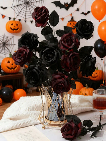 5/10PCS 50CM Wine Red Black Rose Artificial Silk Flowers Halloween Party Dark Photo Decoration Prop Goth Rose Wedding Home Decor