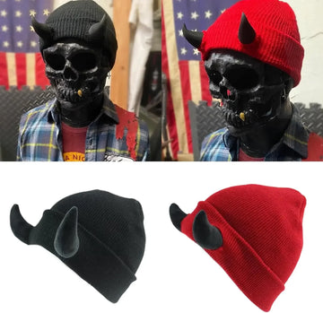 Devil's Horn Hat Halloween Soft Knitted Bean Warm Winter and Autumn Fun Hip Hop Hat Indoor and Outdoor Windproof Cold Proof Warm