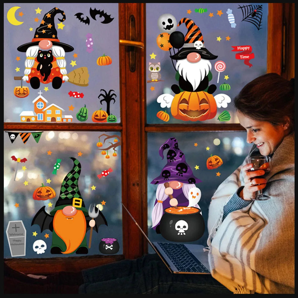 Halloween Gnome Window Clings Decals Decorations Window Stickers for Halloween Windows Glass Decorations Halloween Holiday Decal