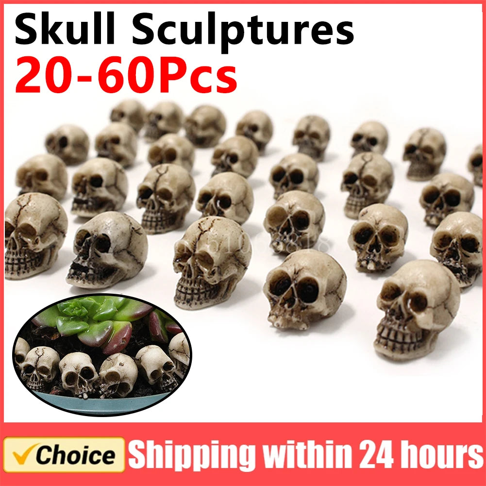 20-60Pcs Mini Skull Model Collectable Halloween Gothic Skull Sculptures Festival Theme Landscape Garden Potted Plant Decor