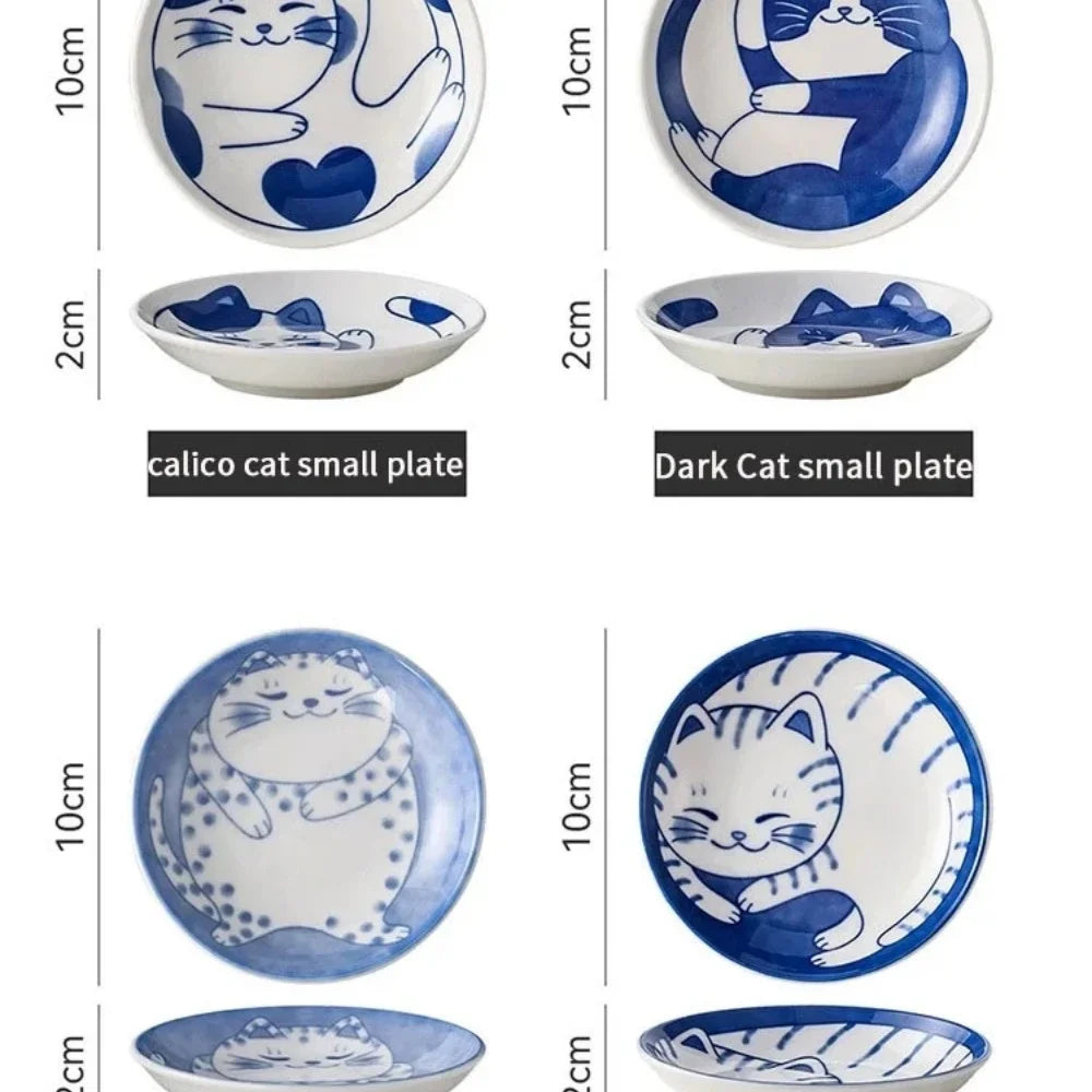 1/4pack Japanese Small Plate Set Ceramic Cute Cats Design Appetizer Dessert Sushi Sauce Dishes Ceramic Tableware
