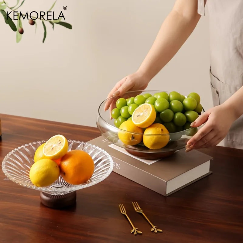 KEMORELA 1pc Glass Fruit Bowl Stackable Footed Design Ideal For Snacks Salads Perfect For Kitchen Counter Decor Tabletop Display
