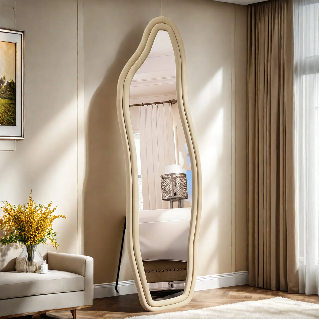 Anajqaqia Dolphin Mirror,Full-Length Mirror, 160*50cm, Velvet Frame, Available in Yellow,Black,and White, for Modern Home Decor