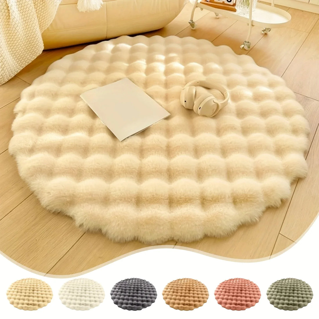 Round Bubble Velvet Carpet Solid Color Soft Fluffy Plush Non Slip Rugs Warm Bedroom Cushion Coffee Table Floor Mats Home Decor