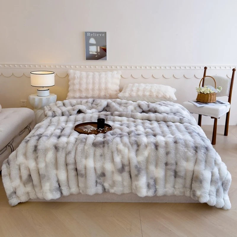 2025 New Light Luxury Thickened Colorful Bubble Imitation Fleece-Free Blanket Comfortable Warm Anti-Static Home Textile Blanket