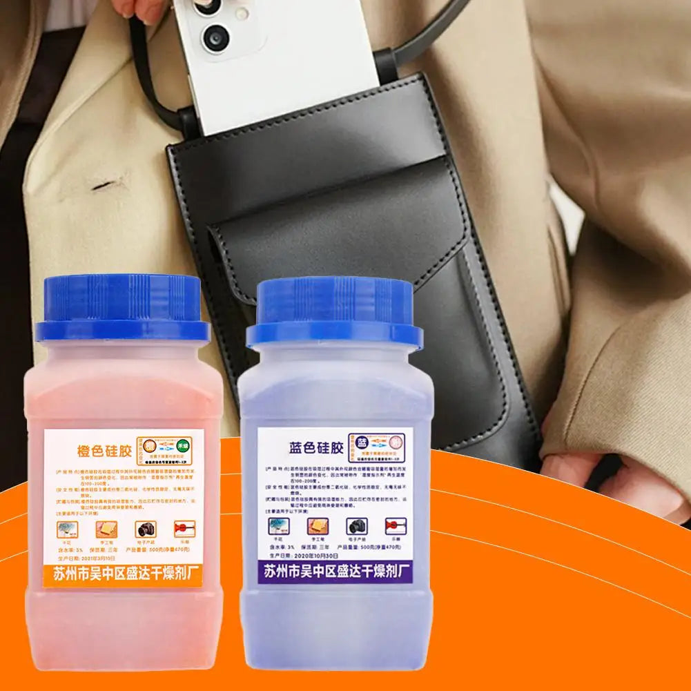 500g Blue/clear/orange Waterproof Reusable Silica Gel Beads Bottles Moisture Absorber Electronic Product Desiccant Dehumidifie