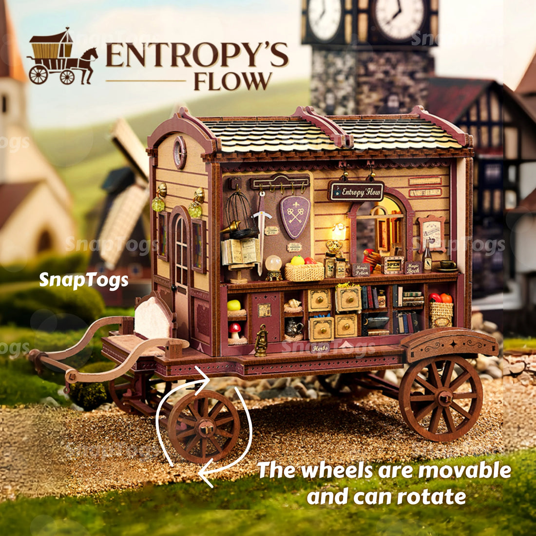 SnapTogs DIY Miniature House Kit Magical Caravan Model with Rotatable Wheels Handcrafted Tiny House Handmade Miniature Diorama