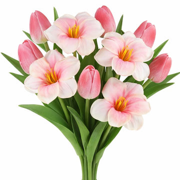10pc Mxied Pink Artificial Brownie Tulip Bouquet Fake Flowers for Wedding Centerpieces Indoor Home Room Decorations, Moms Gifts