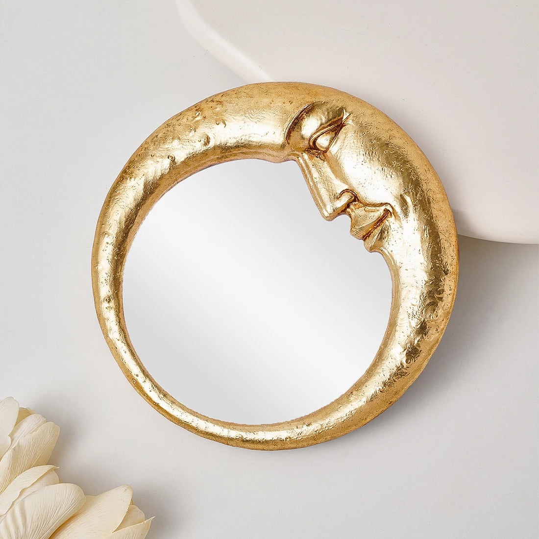 1PC, resin material gold face meniscus round decorative hanging mirror, decorative home art pendant, creative makeup mirror.